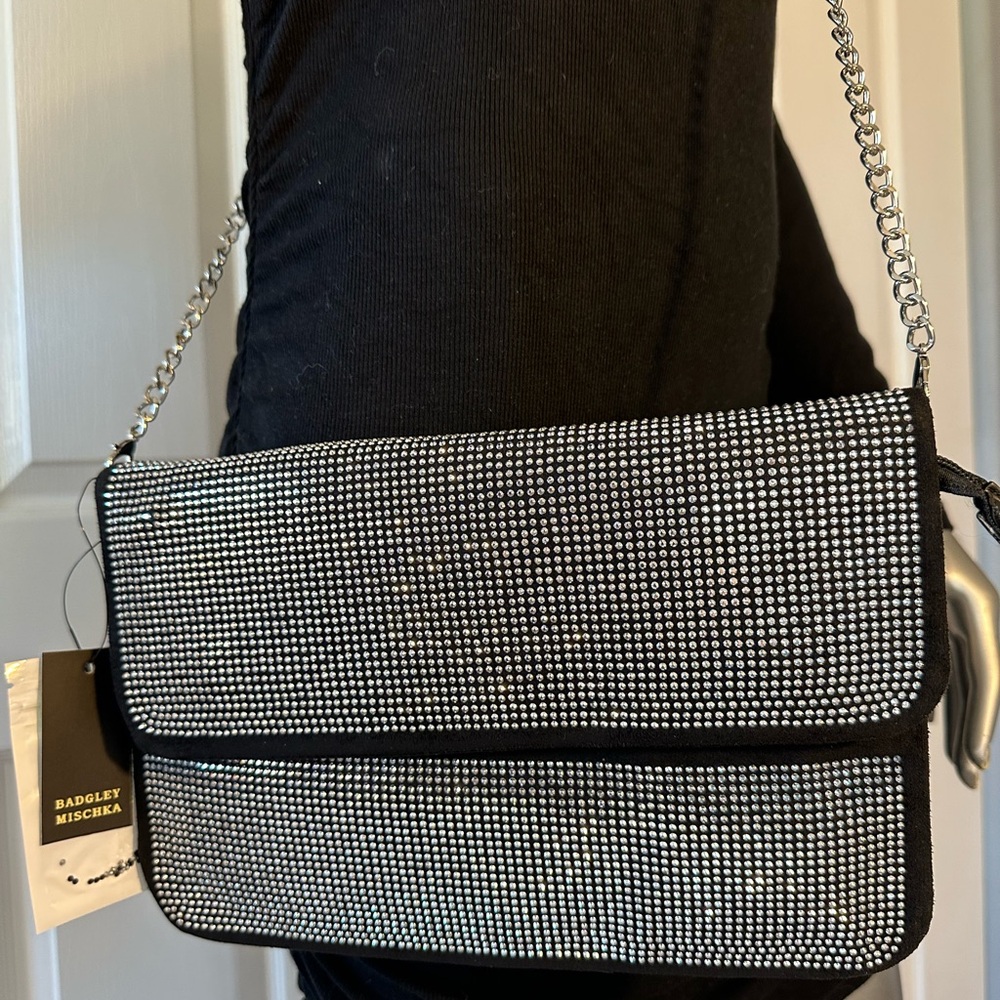 BADGLEY MISCHKA | Rhinestone Studded Black Evening Bag NWT - Picture 7 of 7